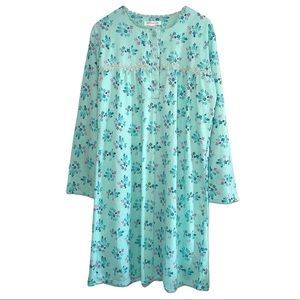 SINDRELLA Women’s Blue Aqua Floral Crochet Midi Nightgown Sleepwear Dress XL